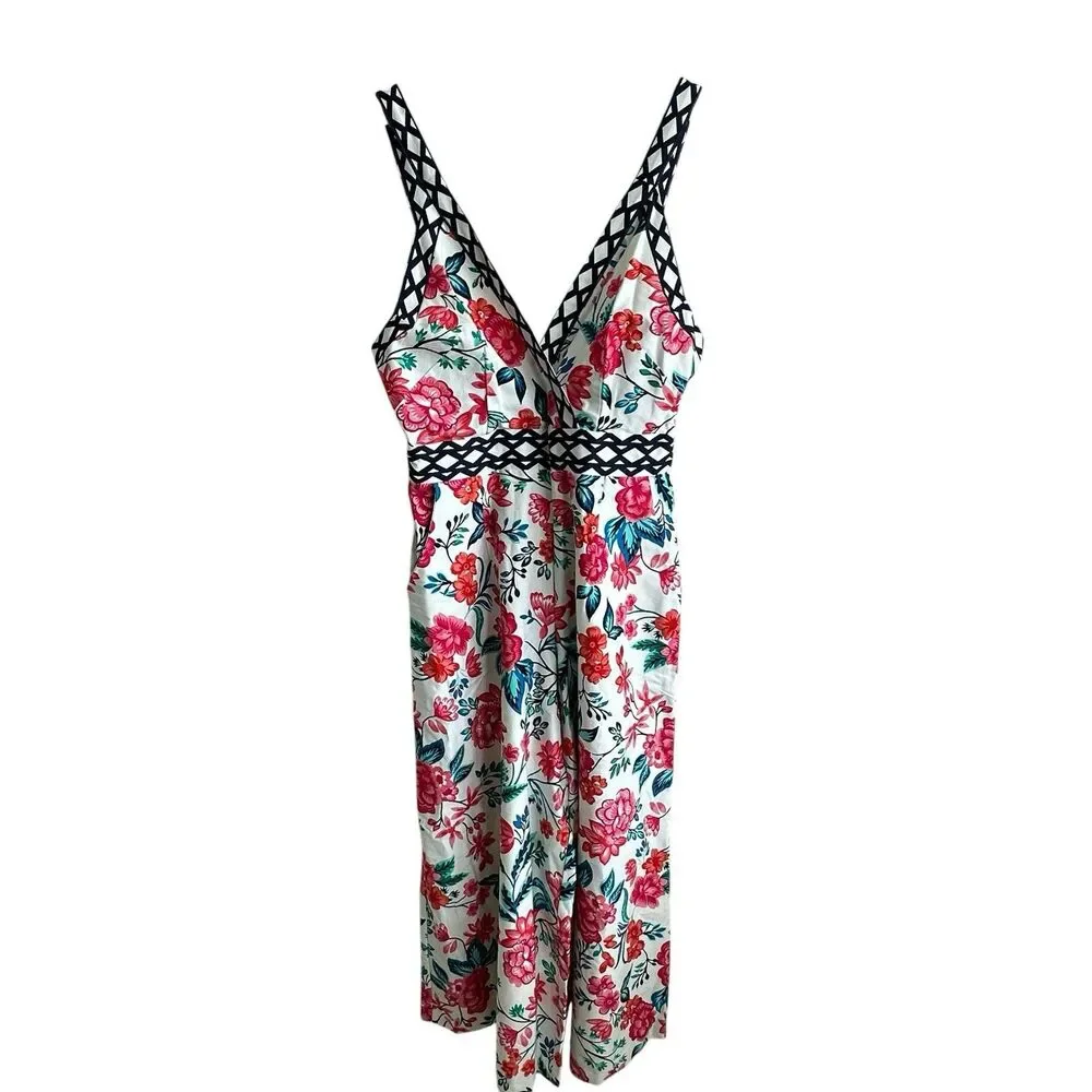 Eliza J Jumpsuit Sz 10 Floral Wide Leg NEW White Crispy Crisscross Cottagecore - Picture 2 of 11